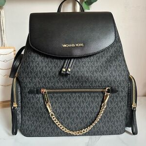 Michael Kors Black and Gray Backpack with Gold Accents